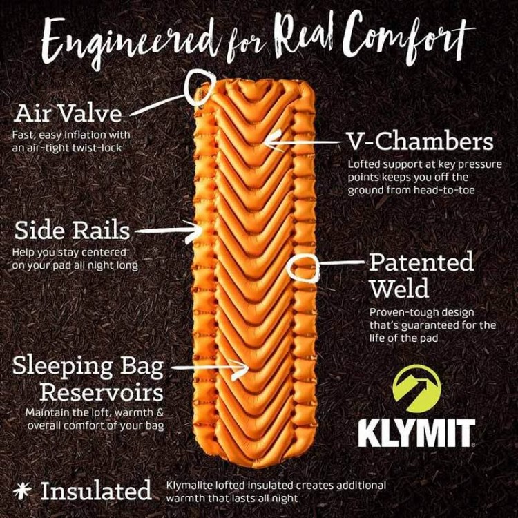 Klymit Insulated Static V Lite Inflatable Sleeping Mat Mango Complete Outdoors Nz